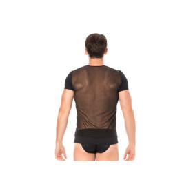 T-shirt noir rayé opaque et transparent 
